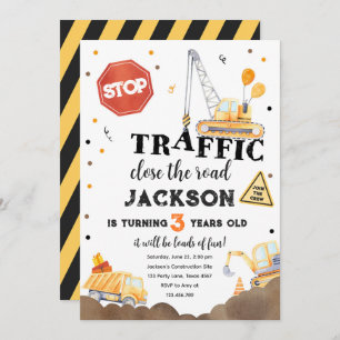Construction Yellow Dump Truck Boy Birthday Invitation