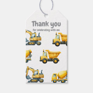 Construction, yellow dump truck gift tag