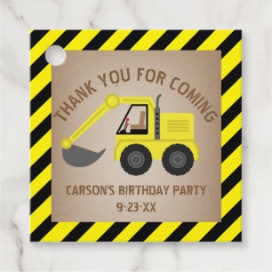 Construction Yellow Excavator Birthday Thank You Favour Tags