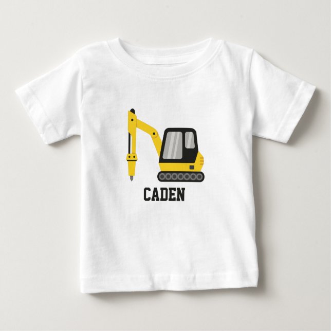 Construction Yellow Excavator Breaker Vehicle Kids Baby T-Shirt (Front)