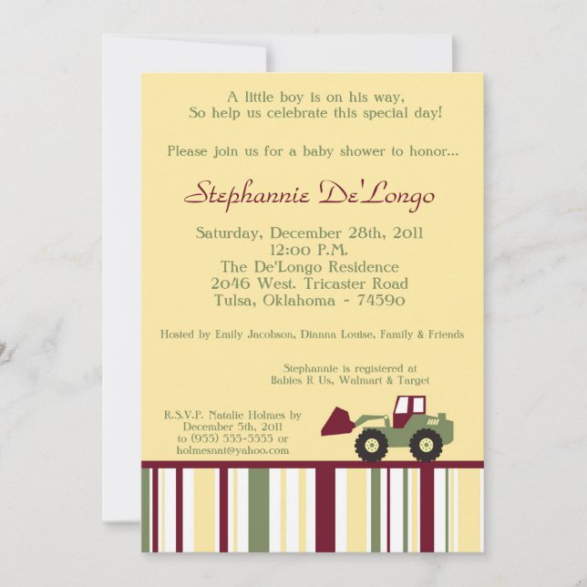 Construction Zone Baby Shower Invitation (Front)