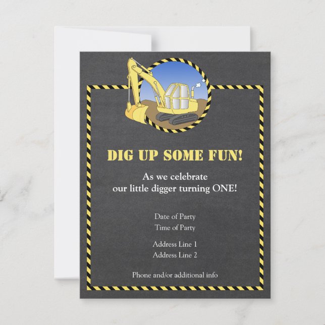 Construction Zone Chalk Birthday Party Invitation (Front)