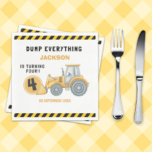 "Construction Zone Party – Dump Truck 4th Birthday Napkin
