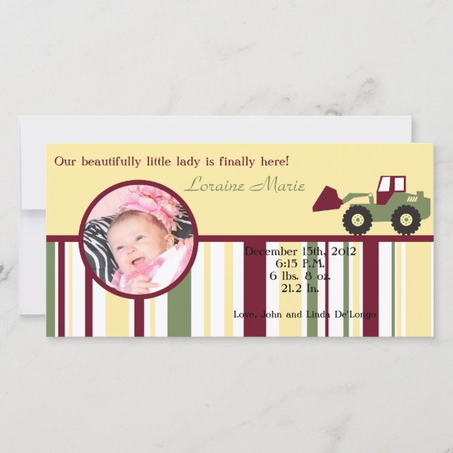 Construction Zone Photo Birth Announcement (Front)