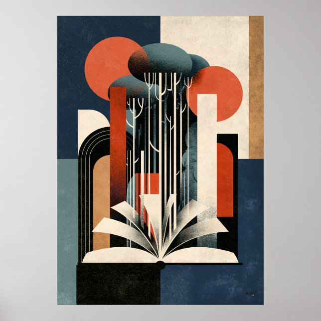 Constructivist Reading Forest Geometric Book Lover Poster (Front)