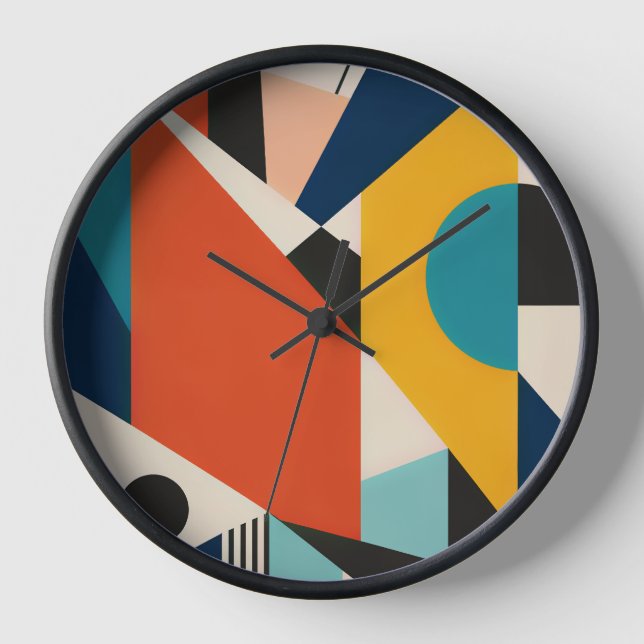 Constructivist Teal Orange Geometric Abstract Clock (Front)