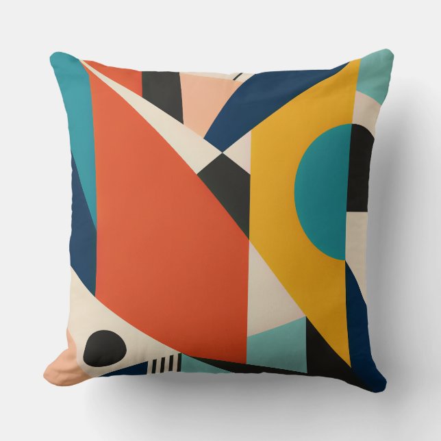 Constructivist Teal Orange Geometric Abstract Cushion (Front)