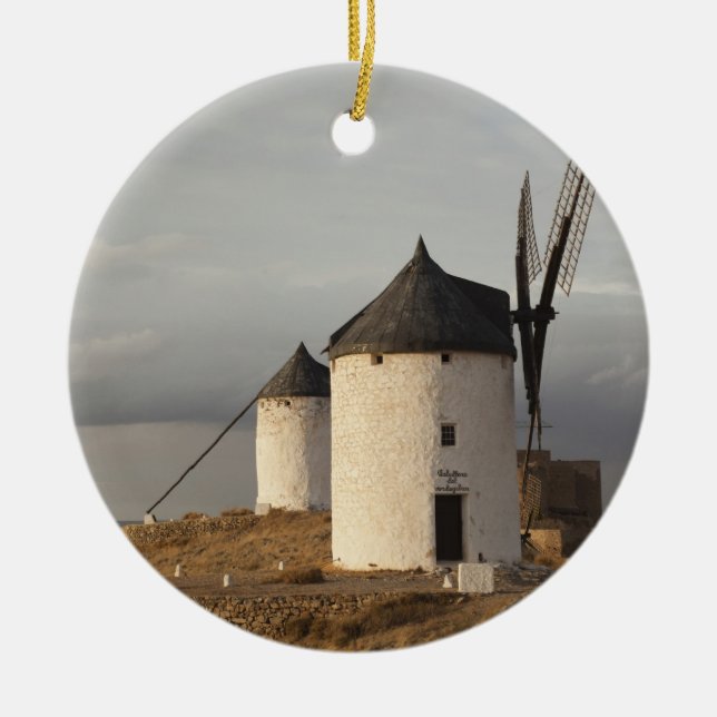 Consuegra, antique La Mancha windmills Ceramic Ornament (Front)