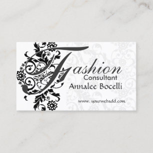 Consultant Floral Black Lace Adorned Monogram Business Card