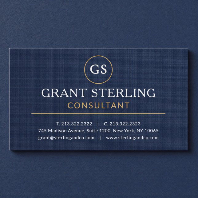 Consultant Navy Blue Gold Luxury Linen Business Card (Creator Uploaded)