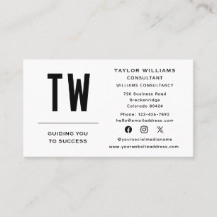 Consultant Stylish Monogram Typography Black White Business Card