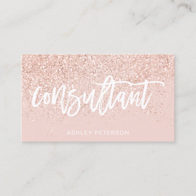 Consultant typography rose gold glitter blush pink business card (Front)