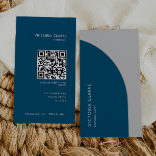 Consultant Vertical Blue Light Grey Arch Qr Code Business Card