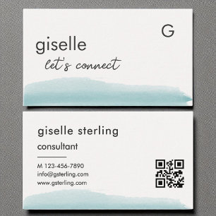 Consultant  Watercolor Aqua Blue Brush QR Code Business Card