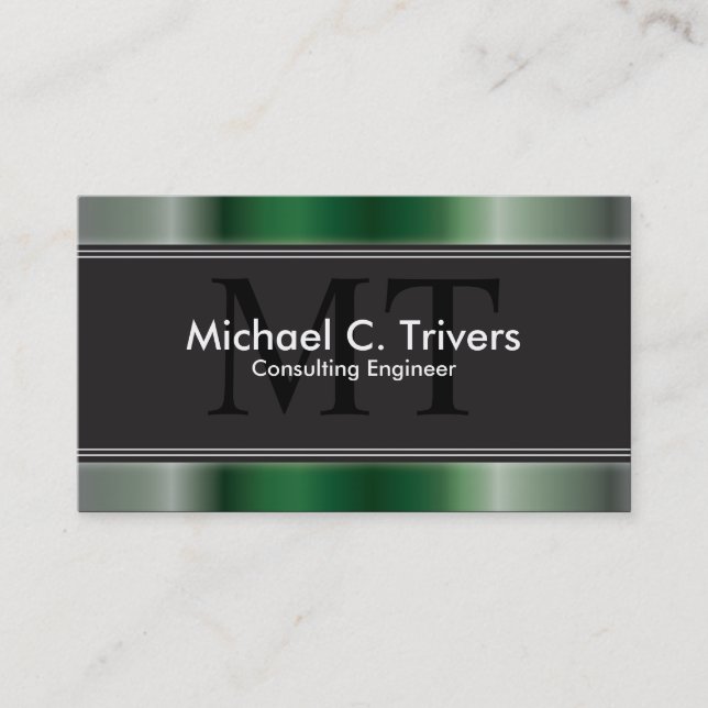 Consulting Engineer Business Card Green Monogram (Front)