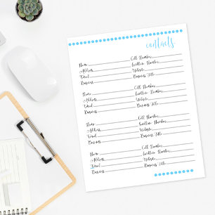 Contact Book Stationery Paper Baby Blue