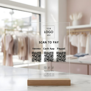 Contactless Payment QR Code Business Logo Acrylic Sign
