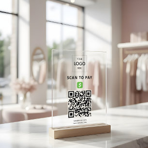 Contactless Payment QR Code Business Logo Acrylic Sign