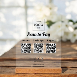 Contactless Payment QR Code Business Logo Acrylic Sign