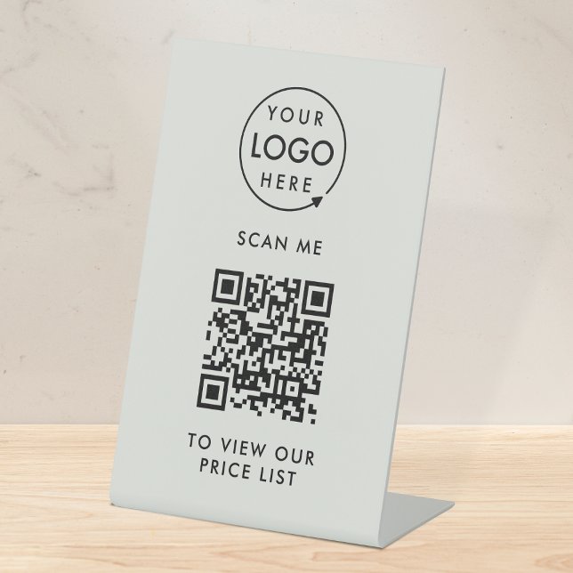 Contactless Price List | Grey Business Logo QR Pedestal Sign (Creator Uploaded)
