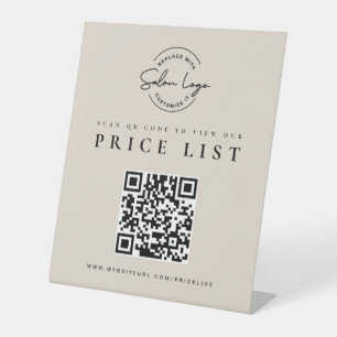 Contactless Price List QR Code Business logo beige Pedestal Sign