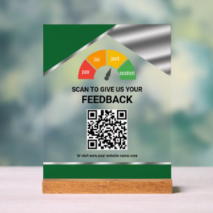 Contactless QR Code Customer Feedback Green Acrylic Sign