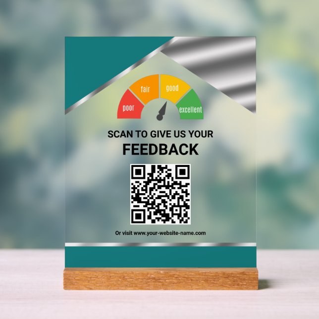 Contactless QR Code Customer Feedback Teal Acrylic Sign (Neutral)