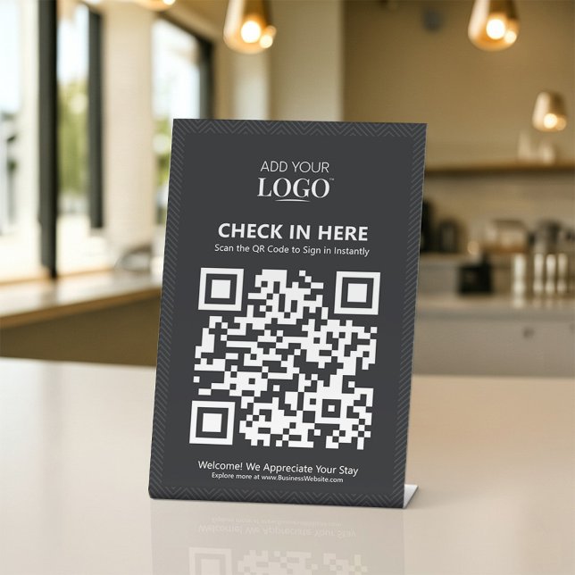  Contactless QR Code Digital Sign-In Business Logo Pedestal Sign (Creator Uploaded)