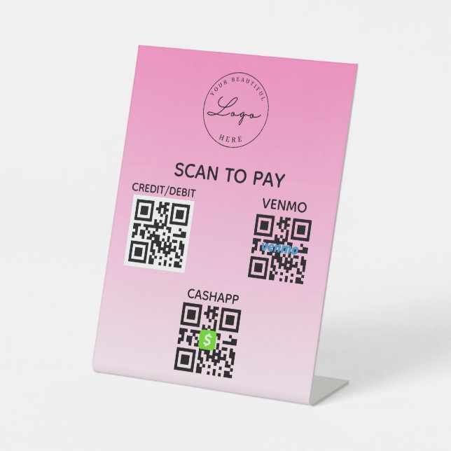 Contactless QR Code Scan to Pay Pink  Pedestal Sign (Front)