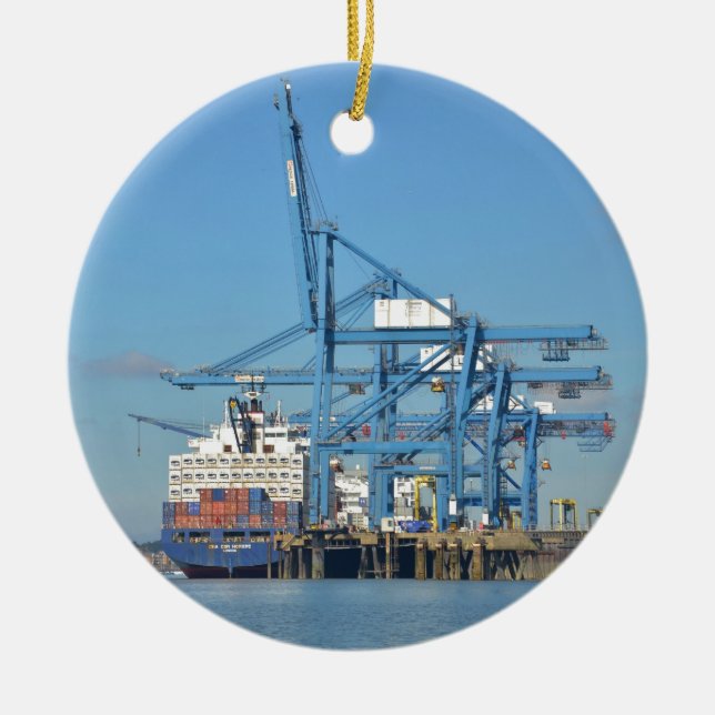 Container Ship Dock Ceramic Tree Decoration (Front)