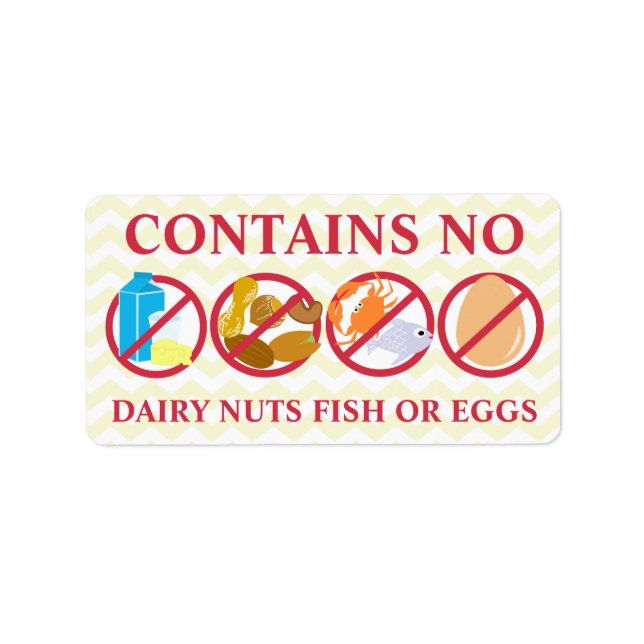 Contains No Dairy Nuts Fish or Eggs Alert Stickers (Front)