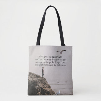 Contemplative Coastal Scene Serenity Prayer Tote Bag