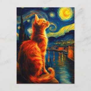 Contemplative Ginger Cat Starry Night Sky Invitation Postcard