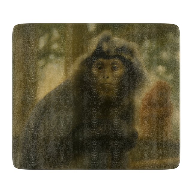 Contemplative Monkey – Serene Wildlife Art Cutting Board (Front)