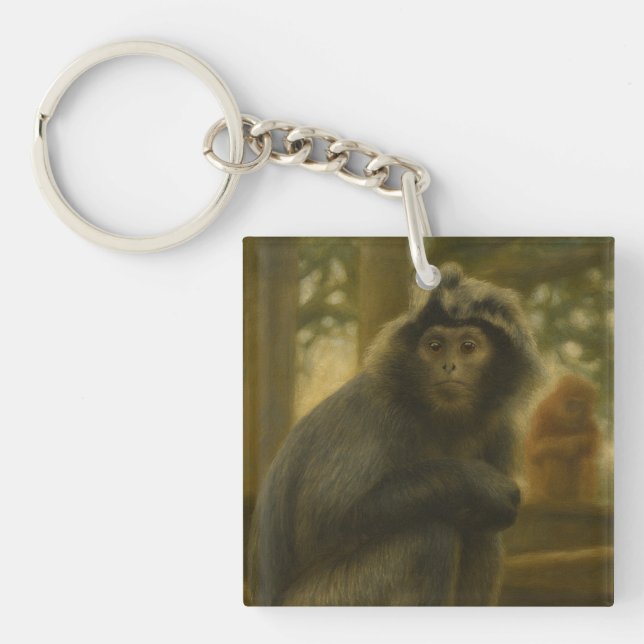 Contemplative Monkey – Serene Wildlife Art Key Ring (Front)