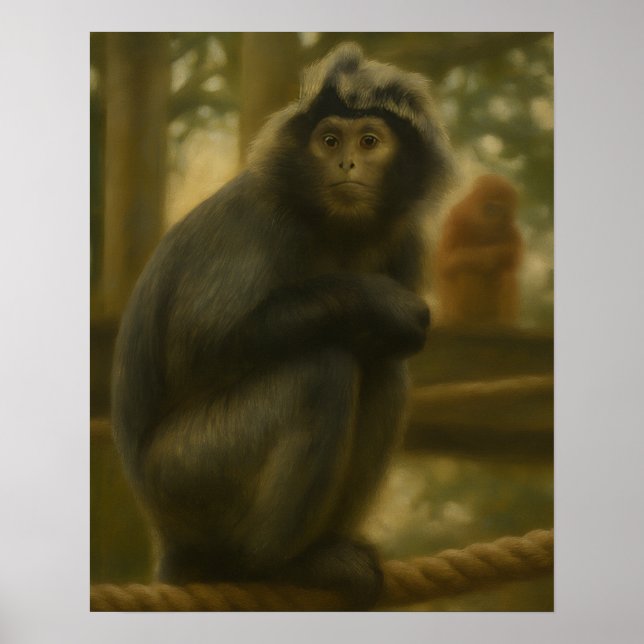 Contemplative Monkey – Serene Wildlife Art Poster (Front)