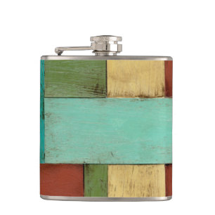 Contempoary Coastal Multicolored Painting Hip Flask