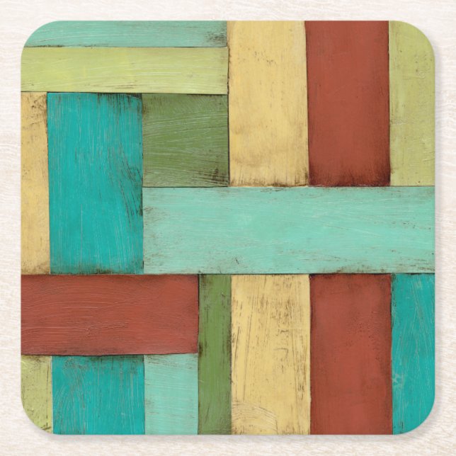 Contempoary Coastal Multicolored Painting Square Paper Coaster (Front)