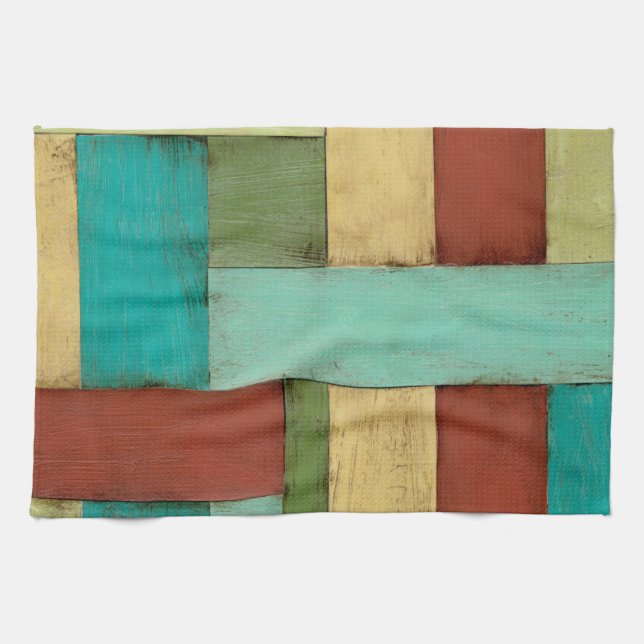 Contempoary Coastal Multicolored Painting Tea Towel (Horizontal)