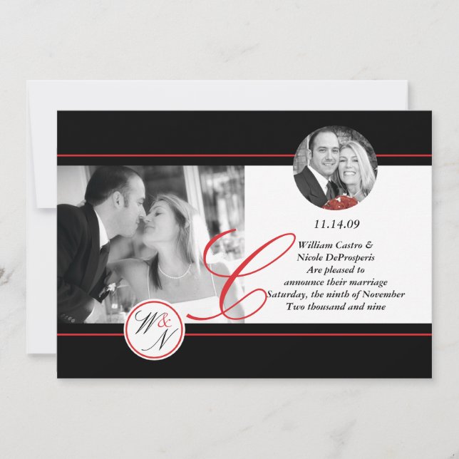 Contemporarary Monogrammed Wedding Announcement (Front)