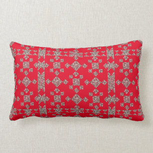 Contemporary 2 toned red and grey lumbar pillow