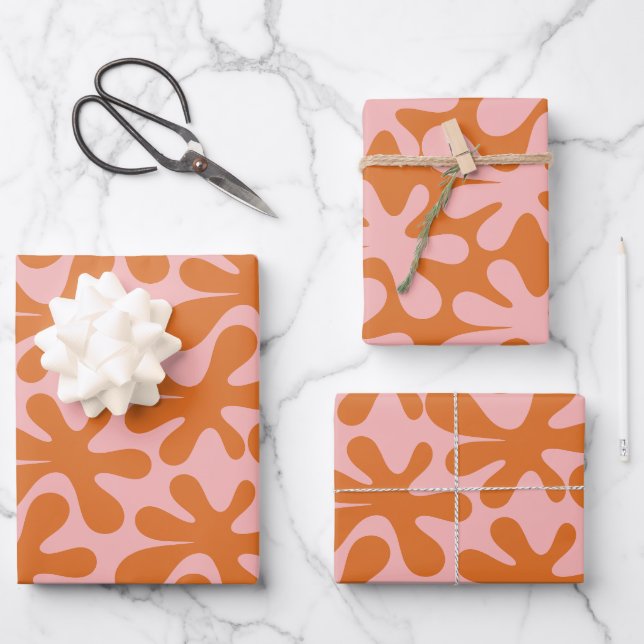 Contemporary Abstract Amoeba Pattern Pink Orange Wrapping Paper Sheet (Front)