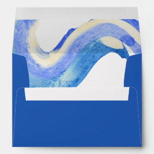 Contemporary Abstract Art Blue Watercolor Wedding  Envelope