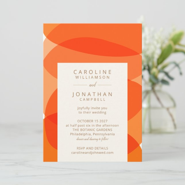 Contemporary Abstract Art Chic Orange Wedding  Invitation (Standing Front)