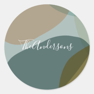 Contemporary Abstract Art in Teal Personalised   Classic Round Sticker