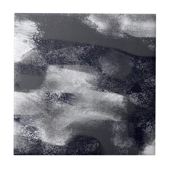 Contemporary Abstract Black and White Ceramic Tile (Front)