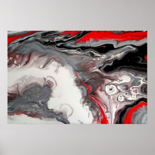 Contemporary Abstract - Black, Silver and Red Poster