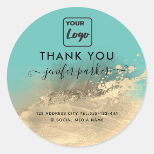 Contemporary abstract custom logo thank you classi classic round sticker