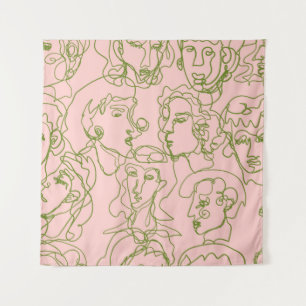 Contemporary abstract female faces. Minimalistic e Tapestry
