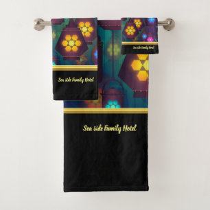 Contemporary abstract in multi colour lantern bath towel set